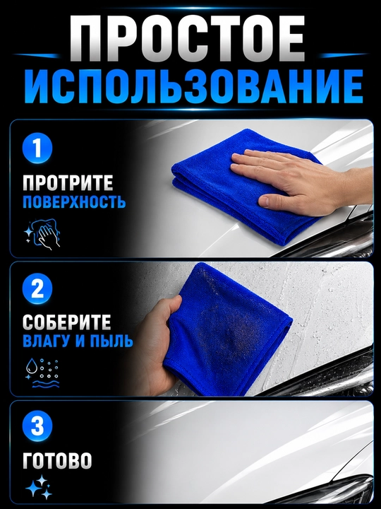 Микрофибровая салфетка для ухода и полировки автомобиля