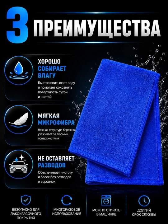 Микрофибровая салфетка для ухода и полировки автомобиля