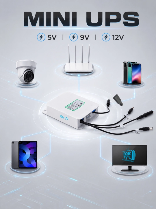 Mini UPS. 5V, 9V, 12V 2A. Router, kamera, domofon va boshqa qurilmalar uchun POWERBANK