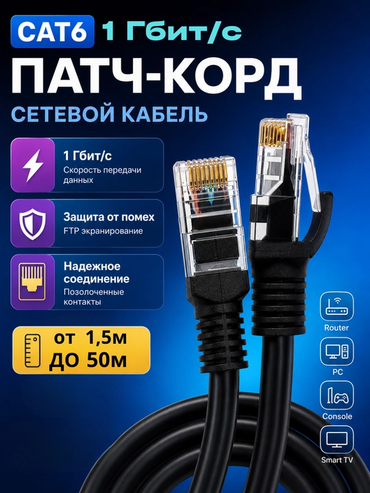 Wifi kabel Cat 6 Gigabit Lan kabel, Wifi cabel, 1 Gbit/s gacha, internet tarmoq kabel - 