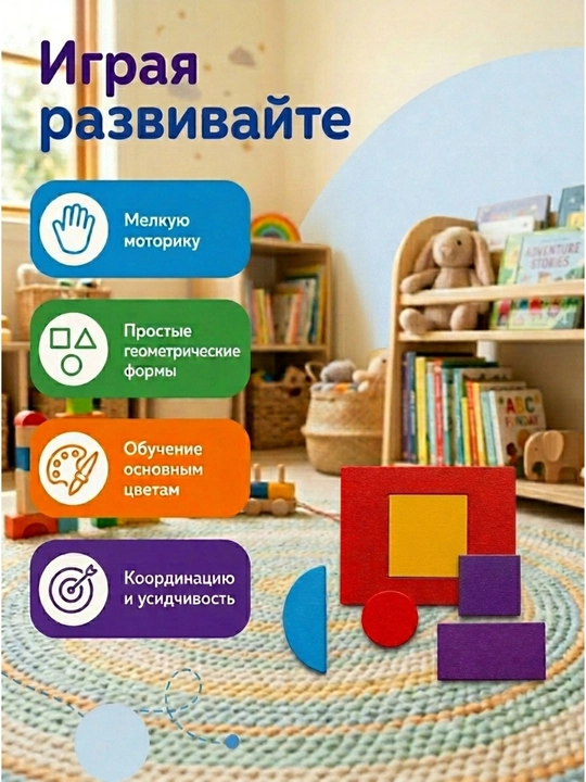 Деревянный пазл-вкладыш Паровозик, детские игрушки для мальчиков 1 год