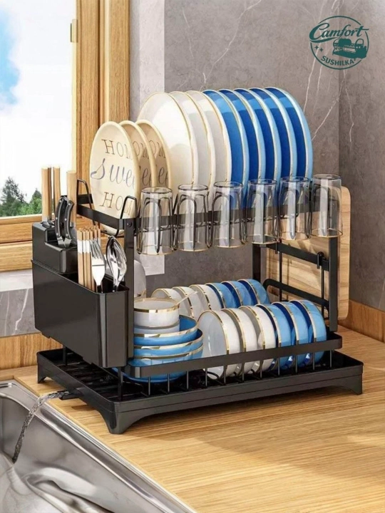 Сушилка для посуды (подставка) для тарелок, мисок, кружек, бокалов, ложек, вилок и ножей