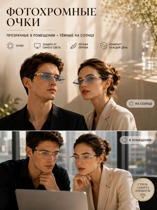 Очки-Хамелеон — солнцезащитные очки, защищающие от солнца и света от работы за компьютером