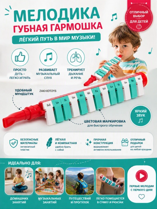 Музыкальный инструмент, "Губная гармошка фортепиано", духовой инструмент, игрушка - 