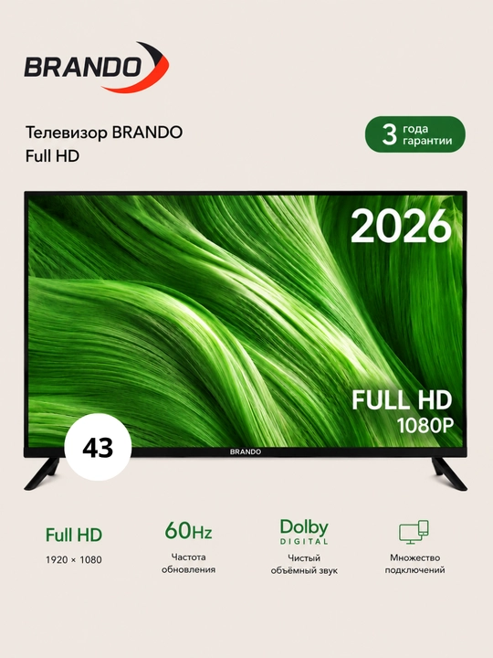 Smart телевизор TV BRANDO 43" TV Android Full HD, LED TV