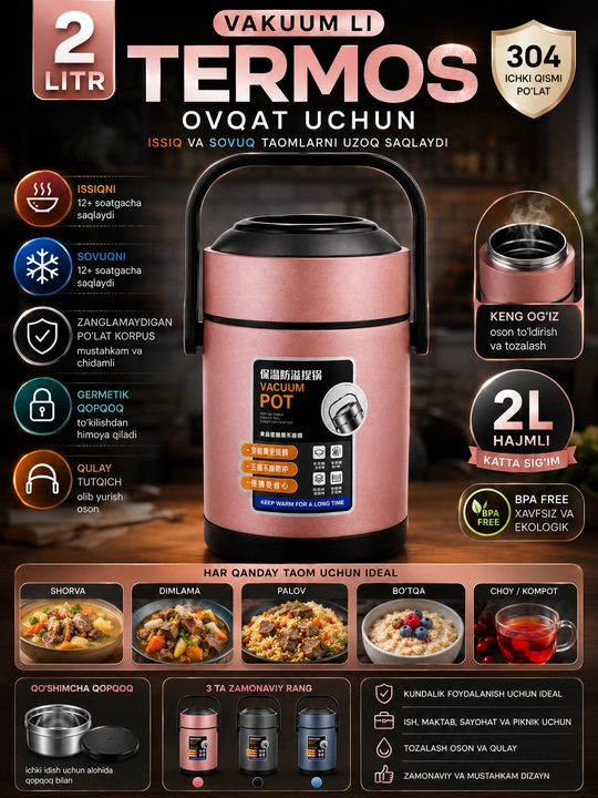 Issiq-sovuq saqlovchi vakuumli termos idish