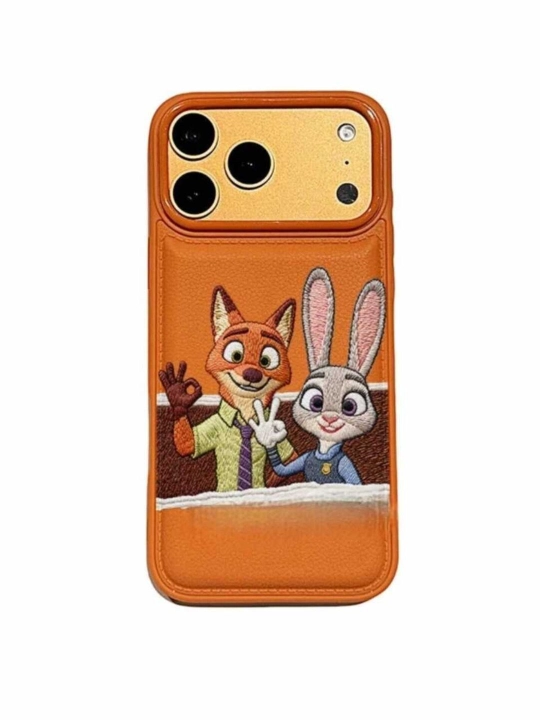 Чехол для iPhone из эко-кожи с вышивкой Лис и Кролик - 