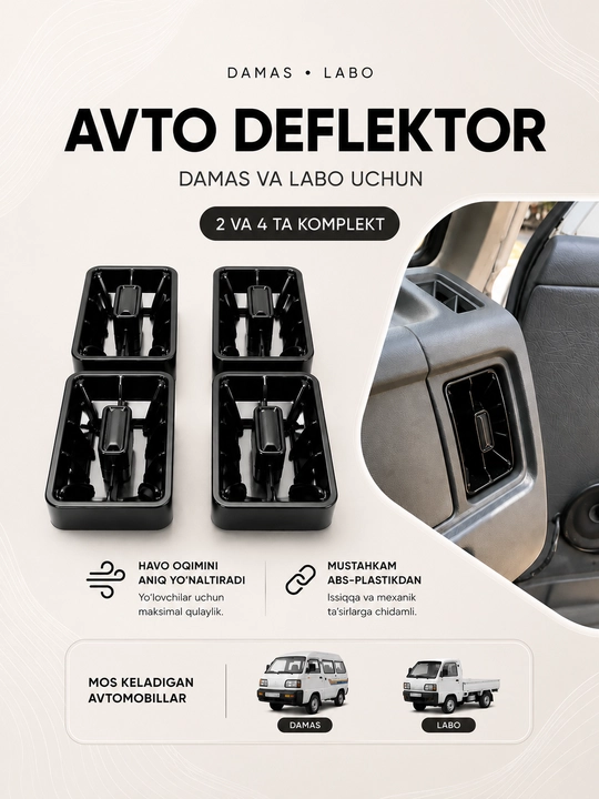 Damas Labo havo deflektori, salon ventilyatsiya panjarasi, havo yo'naltirgich, ABS plastik - 