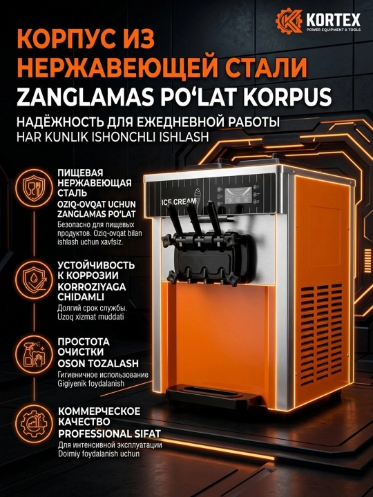 DONPER HL-02 stol usti muzqaymoq mashinasi, 3 xil yumshoq muzqaymoq, o'zini o'zi tozalaydi