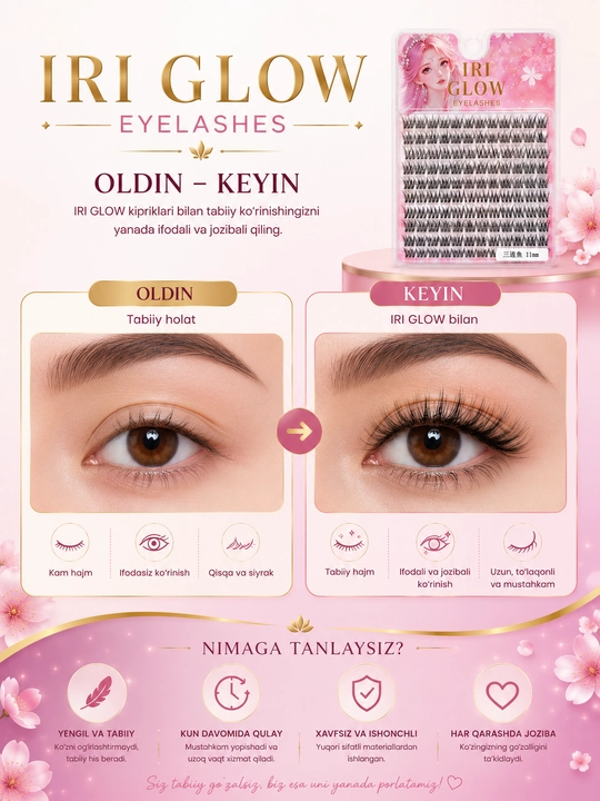 IRI GLOW Premium tutamli kipriklar - Tabiiy hajm va ifodali ko‘rinish