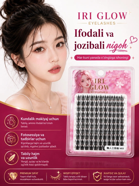 IRI GLOW Premium tutamli kipriklar - Tabiiy hajm va ifodali ko‘rinish