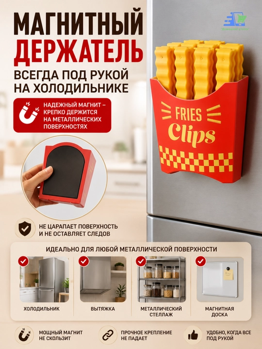 Зажимы для пакетов с магнитным держателем на холодильник, набор клипс для упаковки