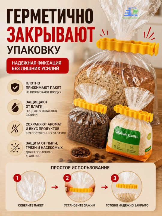 Зажимы для пакетов с магнитным держателем на холодильник, набор клипс для упаковки