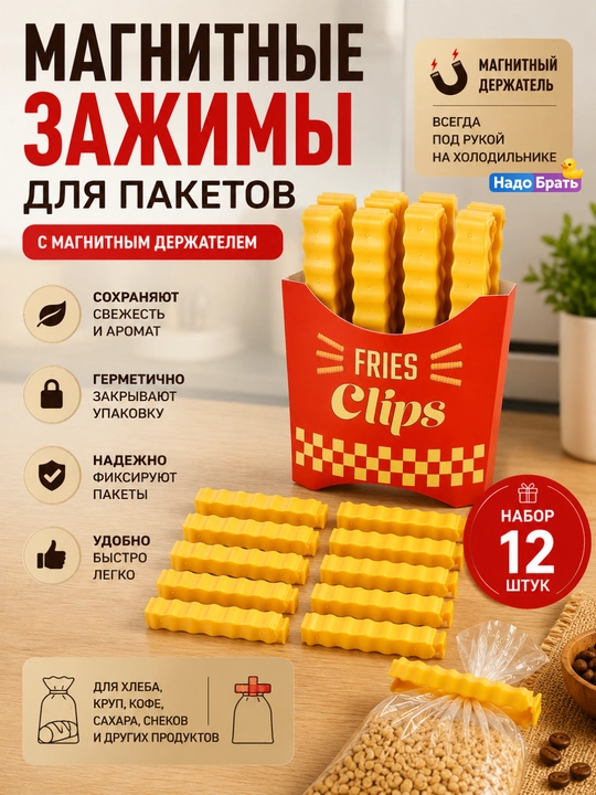Muzlatgich uchun magnitli paket qisqichlari, oziq-ovqat paketlari uchun to‘plam - 