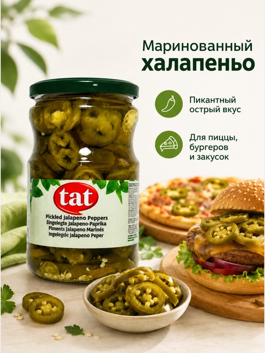 Маринованный перец халапеньо Tat, острый резаный перец