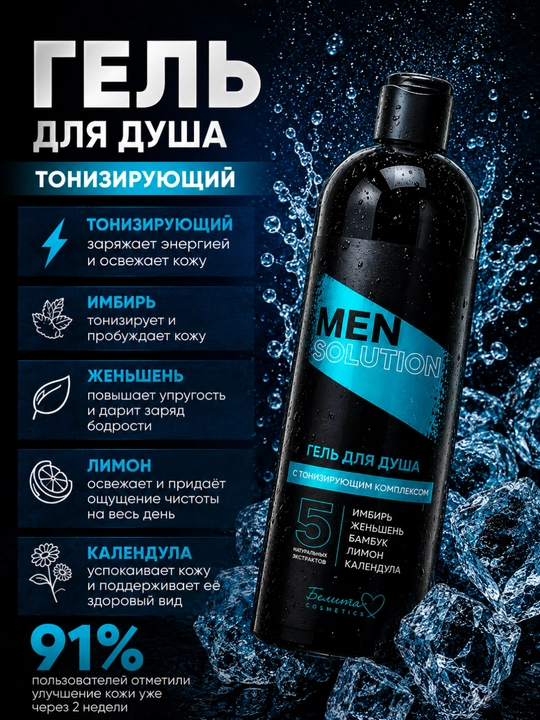 Гель для душа МEN solution тонизирующий, 400 мл, Белита