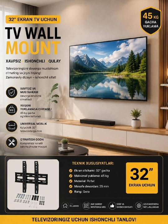 Tv kronshteyn, televizor osgich, wall mount, devor kronshteyn, tv ushlagich 32-43-55-65-80 - 
