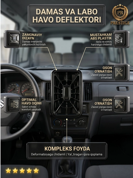 Mers uslubidagi havo deflektori Nexia 3, Spark, Matiz, Damas, Labo uchun, 1, 2,  4 dona