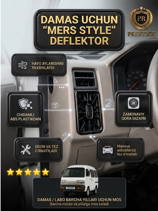 Mers uslubidagi havo deflektori Nexia 3, Spark, Matiz, Damas, Labo uchun, 1, 2,  4 dona - 