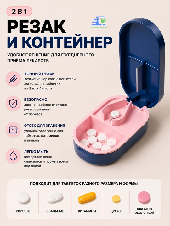 Таблетница с делителем таблеток