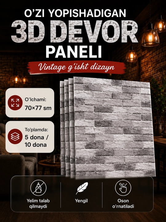 Oʻzi yopishadigan aboy, oshxona uchun aboy va 3D pvx panel - 