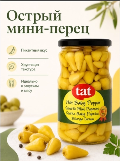 TAT. Marinad (tuz)langan achchiq qalampir chalar / Hot Baby Pepper. Turkiya - 