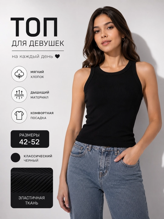 Топ женский, базовый топ,майка женская, хлопковый повседневная летний топ, топ для девушек - 