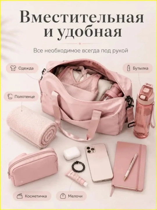 Сумка спортивная, для фитнеса, путешествий, с отделением для обуви и карманом для мокрых