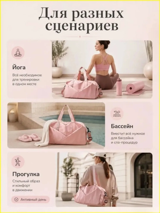 Сумка спортивная, для фитнеса, путешествий, с отделением для обуви и карманом для мокрых