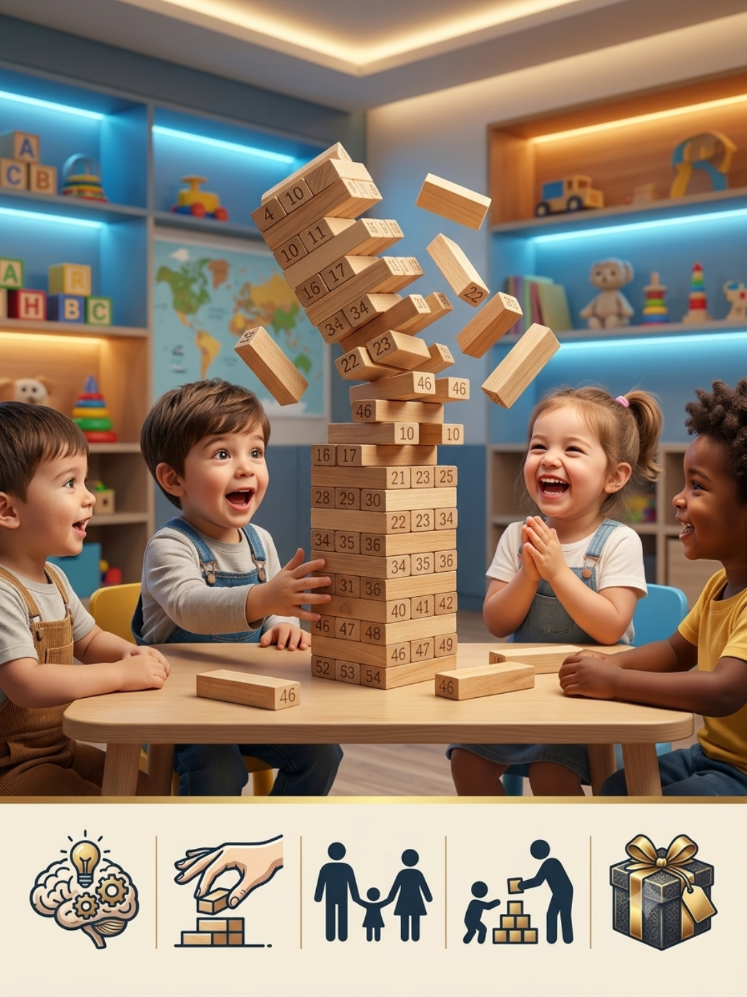 Jenga stol o‘yini, yog‘och bloklar, bolalar va kattalar uchun minora