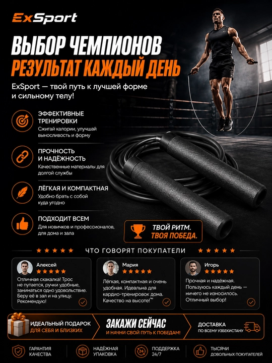 Sakrash arqoni, sakrog`ich, fitnes uchun sakrash arqoni, boks uchun sakrash arqoni