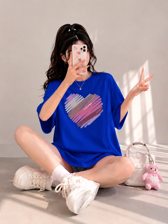 Женская футболка oversize с модным принтом, свободная посадка