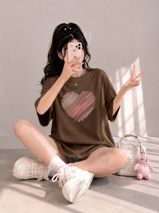 Женская футболка oversize с модным принтом, свободная посадка