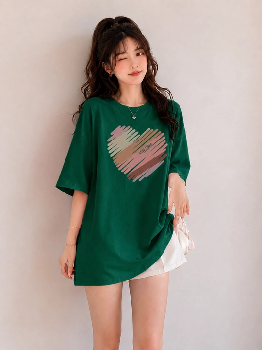 Женская футболка oversize с модным принтом, свободная посадка