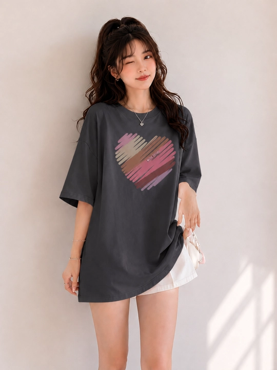 Женская футболка oversize с модным принтом, свободная посадка
