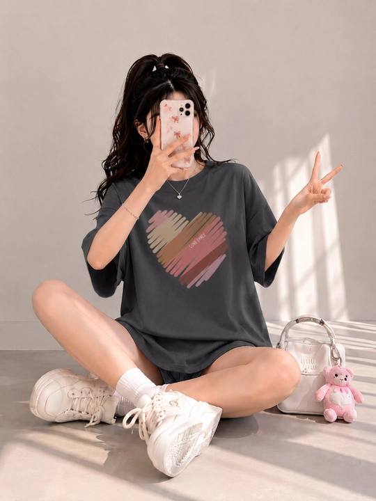 Женская футболка oversize с модным принтом, свободная посадка