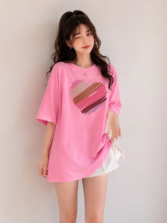 Женская футболка oversize с модным принтом, свободная посадка