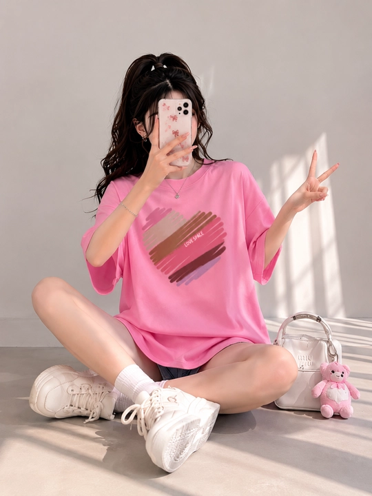 Женская футболка oversize с модным принтом, свободная посадка