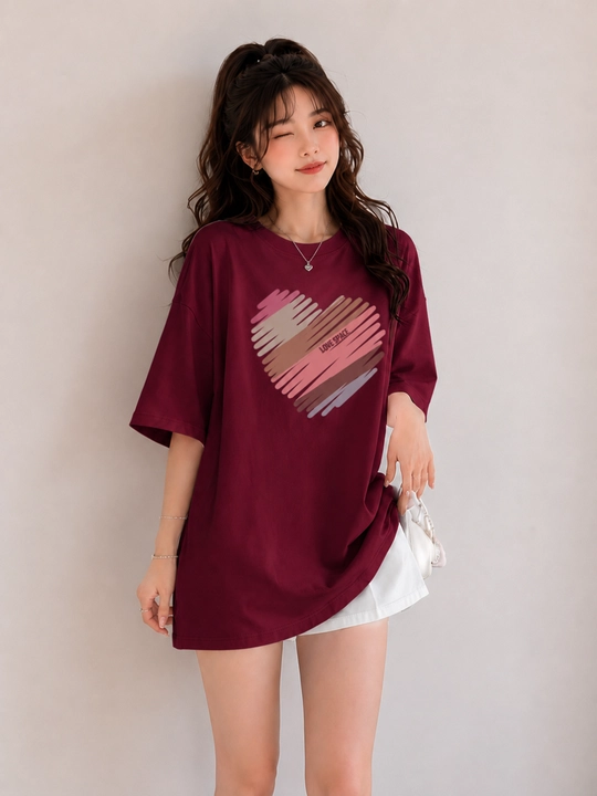Женская футболка oversize с модным принтом, свободная посадка