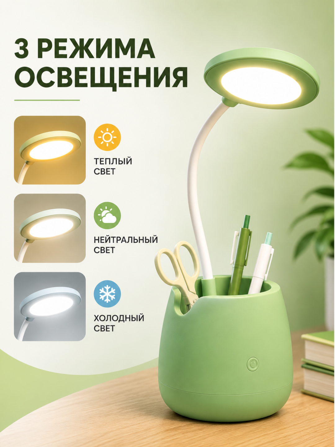 Настольная LED лампа с гибкой ножкой и органайзером