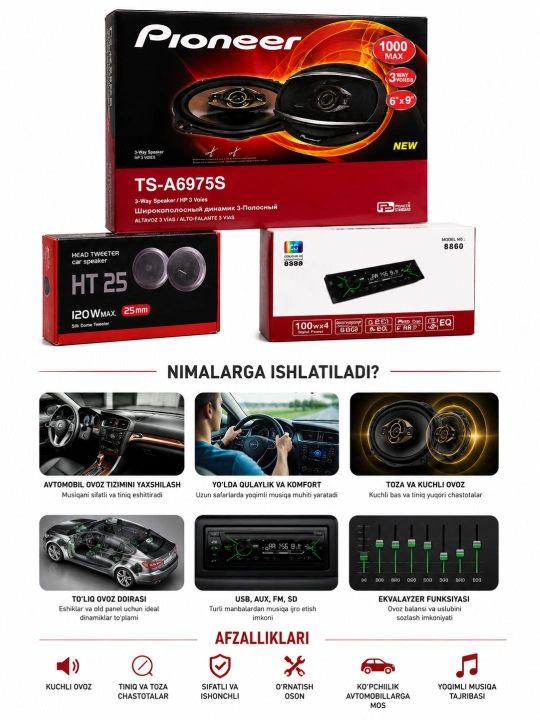 Avtomagnitola Pioner ,  Avto audio to'plam TS-A6975S