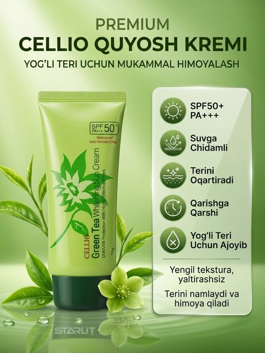Yuz uchun namlantiruvchi va quyoshdan himoya qiluvchi krem, SPF 50+