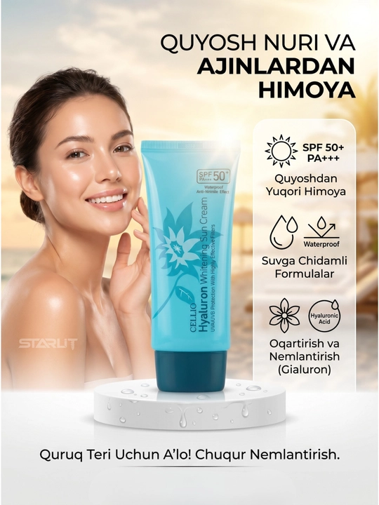 Yuz uchun namlantiruvchi va quyoshdan himoya qiluvchi krem, SPF 50+ - 