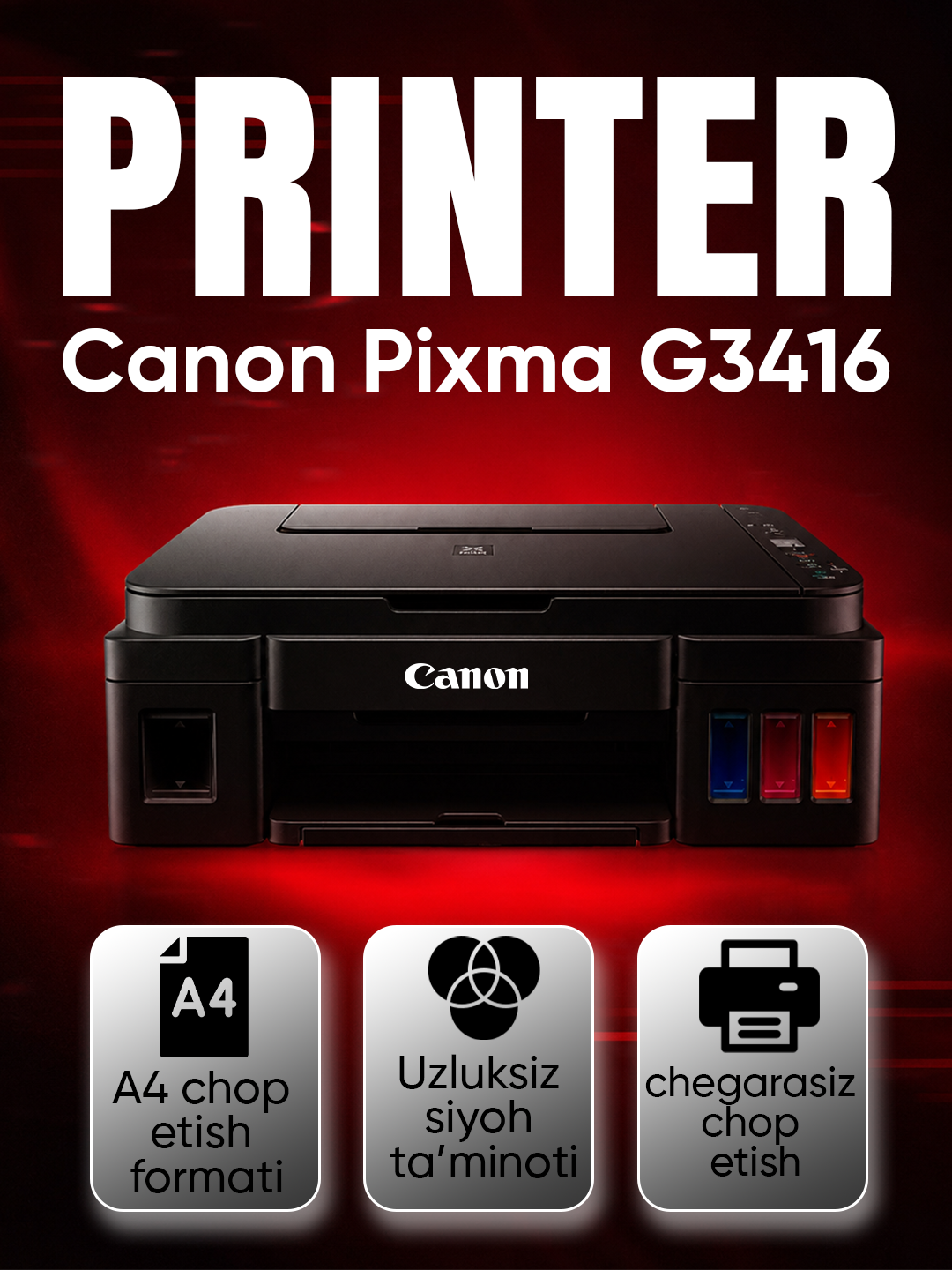 Printer Canon - PIXMA G3430 - G3410 - G3416 A4, inkjet MFP, LCD, USB2.0, WiFi