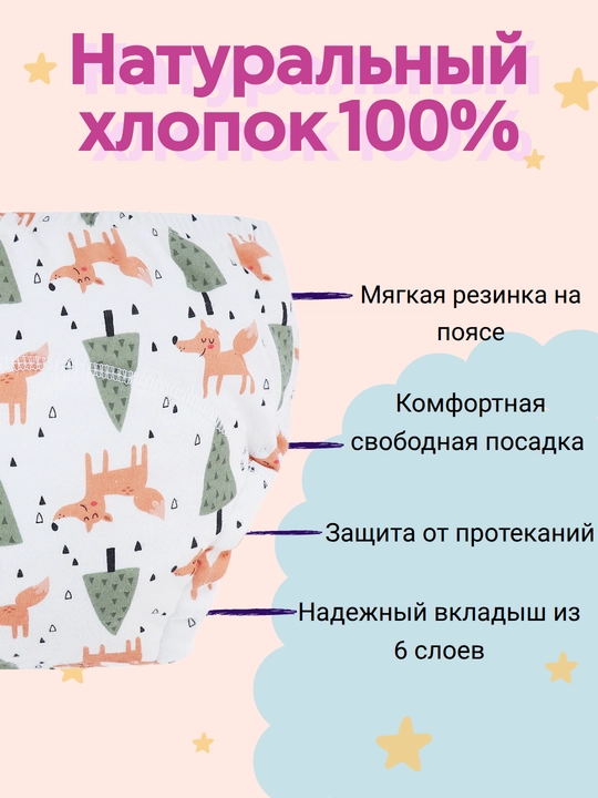 Kichkintoylar uchun ko‘p marta ishlatiladigan tagliklar va trusiklar, 3 dona to‘plam