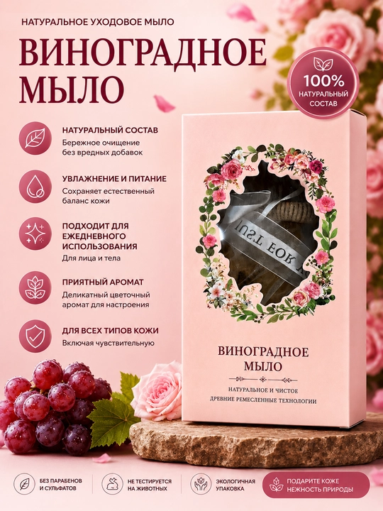 Tabiiy uzum sovuni (Grape Soap), qo'lda tayyorlangan - 