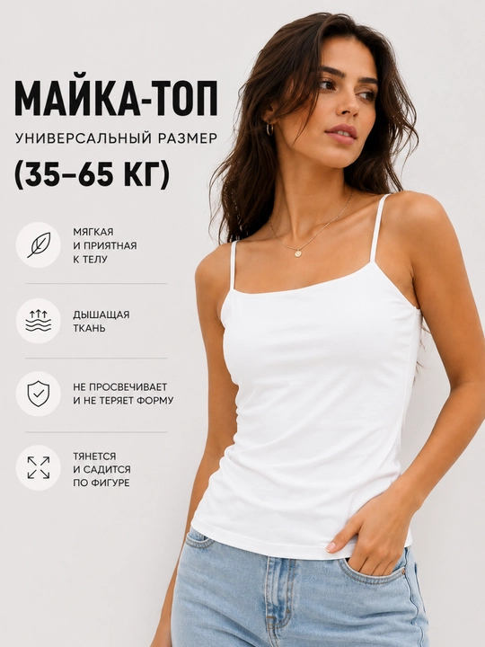 Ayollar uchun mayka-top – yupqa yelkali, universal o‘lcham - 