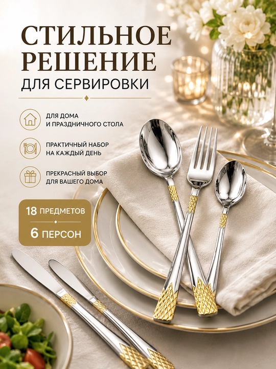 Набор столовых приборов, 18 предметов на 6 персон