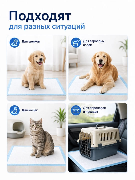 Пеленки одноразовые для животных, для собак и кошек