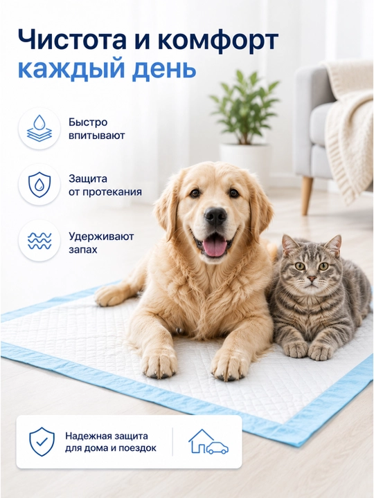 Пеленки одноразовые для животных, для собак и кошек